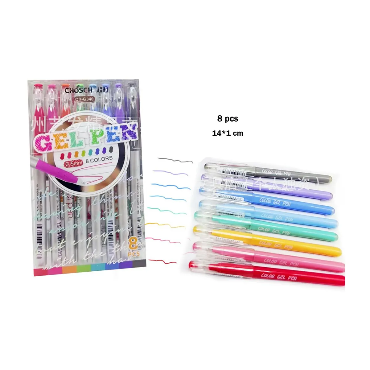 أقلام جل ملوّنة Chosch CS-G340 – 8 ألوان (0.5 ملم)