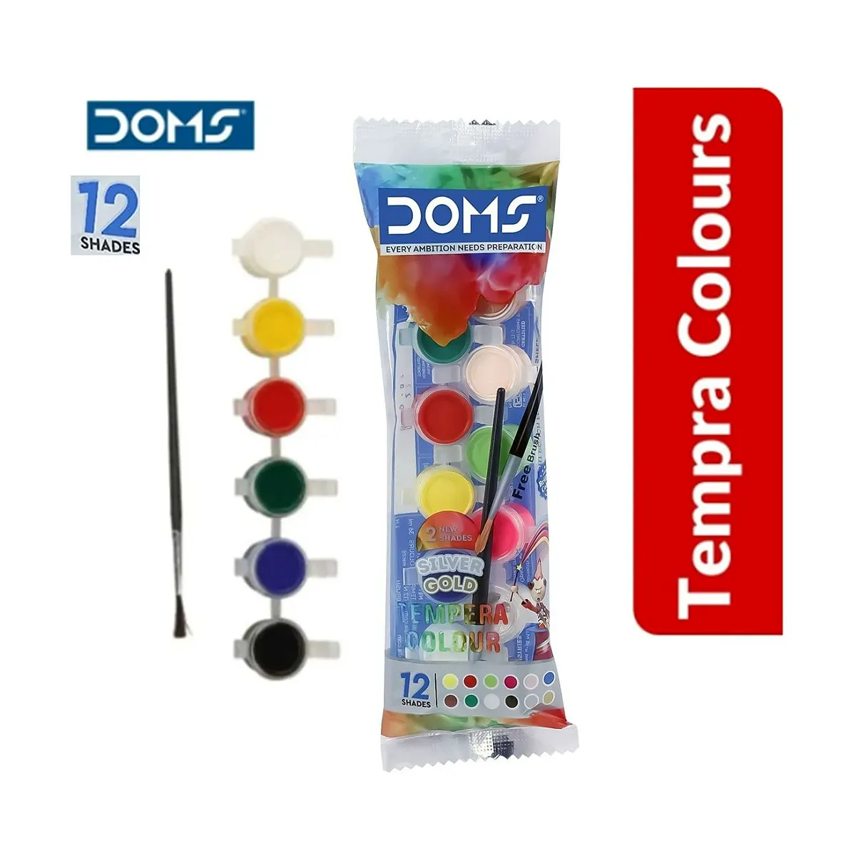 ألوان غواش تمبرا دومز 12 لون مع فرشاة رسم (DOMS)