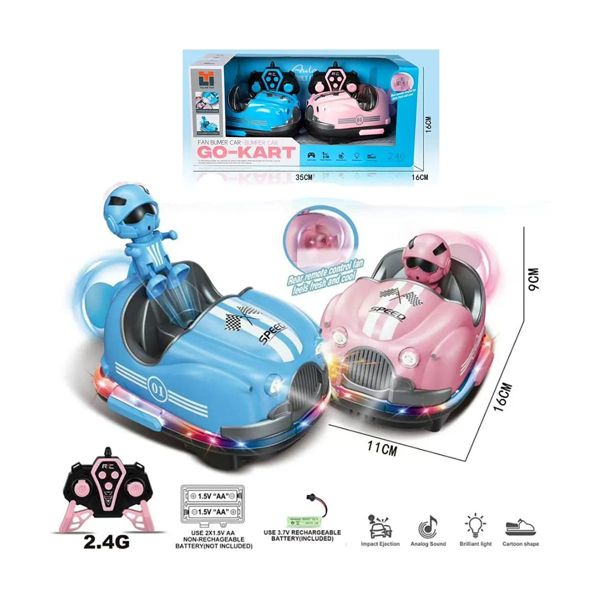 طقم سيارات تصادم لاسلكية جو كارت مع قذف السائق Bumper Car Go-Kart