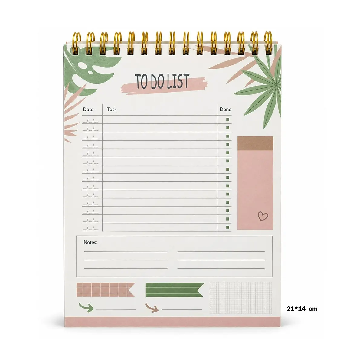 مفكرة وقائمة مهام يومية سلك علوي بتصميم نباتي أنيق To Do List