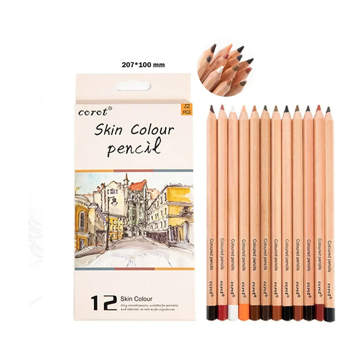 أقلام تلوين بدرجات البشرة كوروت (Corot) – 12 لون – 207×100 مم