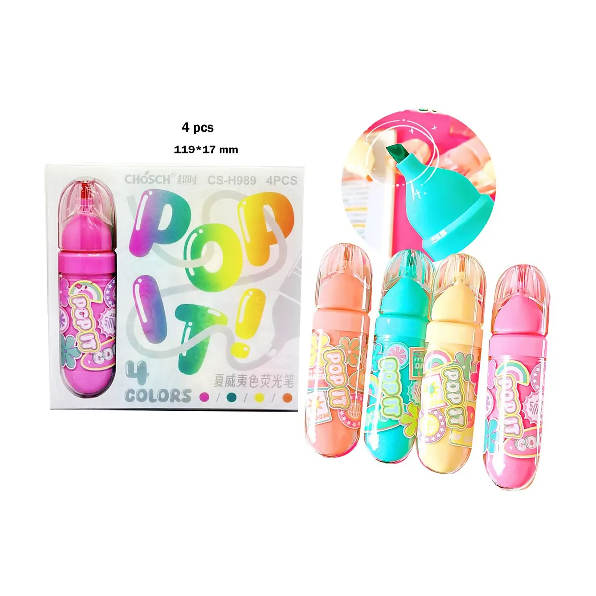Chosch CS-H989 Pop It أقلام تمييز - 4 ألوان