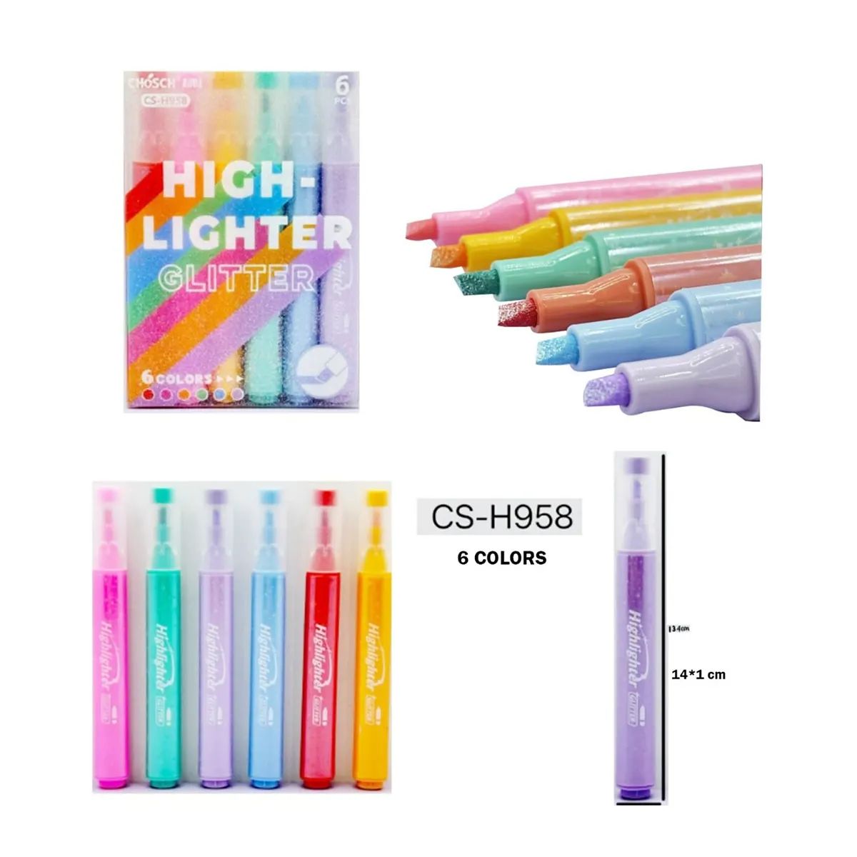 أقلام تمييز Chosch CS-H958 بريق – 6 ألوان