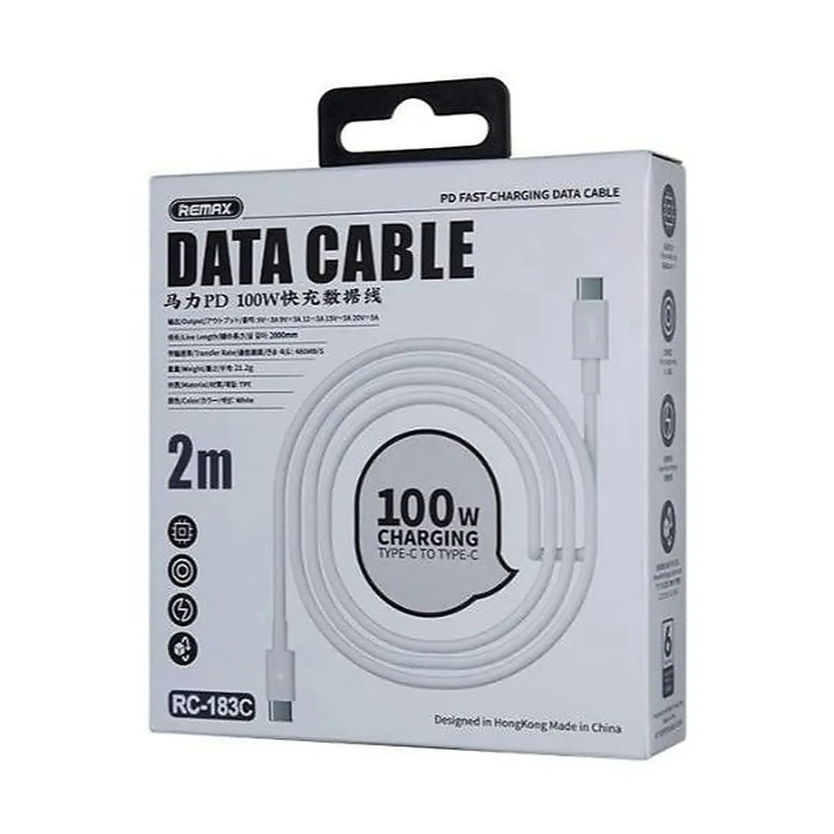 كيبل شحن ونقل بيانات ريمكس Type-C إلى Type-C بقوة 100 واط – طول 2 متر (RC-183C)