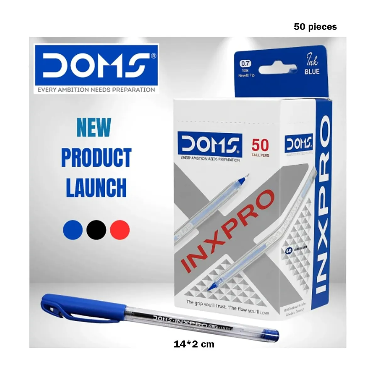 قلم جاف DOMS INXPRO – عبوة 50 قلم — ازرق