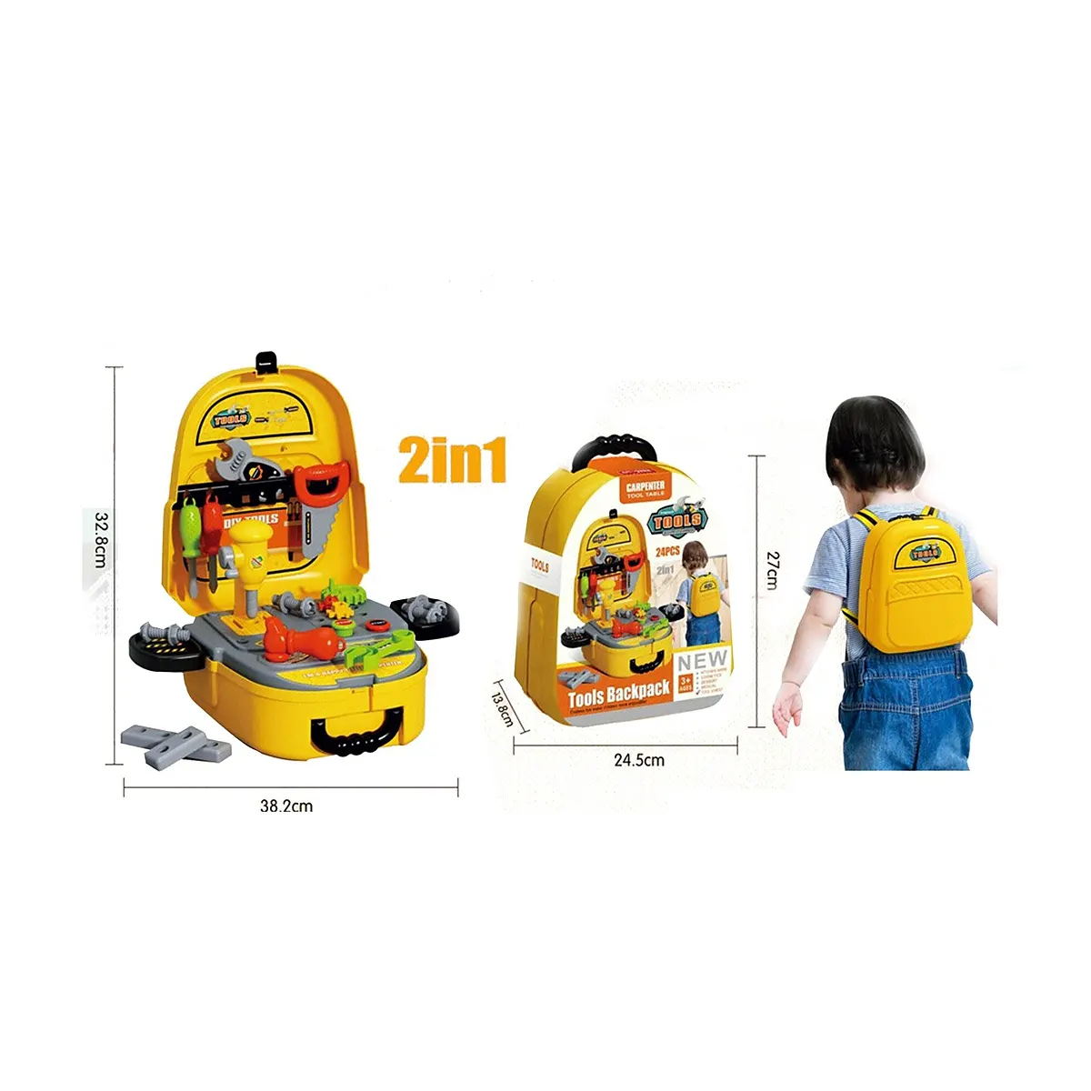 حقيبة ظهر وطاولة أدوات النجارة 2 في 1 للأطفال Tools Backpack (24 قطعة)